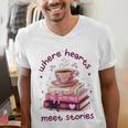 Where Hearts Groovy Meet Stories Coffee Books Valentines Day Men's V-Neck T-Shirt Where Hearts Groovy Meet Stories Coffee Books Valentines Day Men's V-Neck T-Shirt