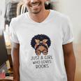 Just a Girl Who Loves Books Messy Bun Black Women Reading Men's V-Neck T-Shirt Just a Girl Who Loves Books Messy Bun Black Women Reading Men's V-Neck T-Shirt
