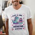 Just A Girl Who Loves Dragons And Books Lover Reading Book Men's V-Neck T-Shirt Just A Girl Who Loves Dragons And Books Lover Reading Book Men's V-Neck T-Shirt