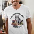 I Just Want To Read Books And Pet Cats Raglan Baseball Tee Men's V-Neck T-Shirt