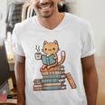 Kawaii Cat Coffee Books Teacher Men Women Girls Kids Men's V-Neck T-Shirt