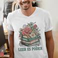 Leer ES Poder Cute Floral Spanish Teacher Book Reading Men's V-Neck T-Shirt
