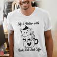 Life Is Better With Books Cats And Coffee Shirt Men's V-Neck T-Shirt Life Is Better With Books Cats And Coffee Shirt Men's V-Neck T-Shirt