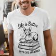Life Is Better With Cats & Books Sphynx Cat Mom Women Men's V-Neck T-Shirt