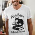 Life Is Better With Cats & Books Tuxedo Cat Mom Women Men's V-Neck T-Shirt Life Is Better With Cats & Books Tuxedo Cat Mom Women Men's V-Neck T-Shirt