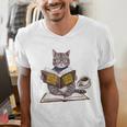 Life Is Better With Cats Coffee Books Cat Reading Book Men's V-Neck T-Shirt Life Is Better With Cats Coffee Books Cat Reading Book Men's V-Neck T-Shirt