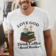 Love God Drink Coffee Read Books Lovers Jesus And Coffee Men's V-Neck T-Shirt