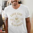 Love God Drink Coffee Read Books Lovers Vintage Christian Men's V-Neck T-Shirt