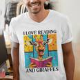 Love Reading And Giraffes Cute Giraffe Reading Book Lovers Men's V-Neck T-Shirt