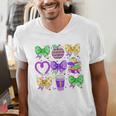 Mardi Gras Teacher Coquette Bow Pencil Apple Book Women Girl Men's V-Neck T-Shirt