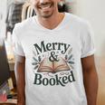Merry And Booked Holiday Reading Winter Book Lover Premium Tri-Blend Men's V-Neck T-Shirt