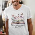 a New Chapter Begins Retired 2025 Floral Book Retirement Men's V-Neck T-Shirt a New Chapter Begins Retired 2025 Floral Book Retirement Men's V-Neck T-Shirt