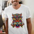Owl With Glasses And Book Reading Men's V-Neck T-Shirt