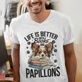 Papillon Dog Breed Life Is Better With Books And Papillons Men's V-Neck T-Shirt