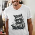 Raccoon With Book Cute Raccoons Reading Books Men's V-Neck T-Shirt Raccoon With Book Cute Raccoons Reading Books Men's V-Neck T-Shirt