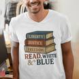 Read Blue Liberty Books July 4th Independence Men's V-Neck T-Shirt