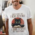 i Read Books And i Know Things Cat Reading Coffee Men's V-Neck T-Shirt