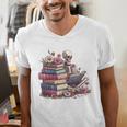 Reading A Book Per Day Keeps Reality Away Skeleton Books Men's V-Neck T-Shirt