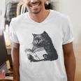 Reading Cat Cat Book Lover Men's V-Neck T-Shirt