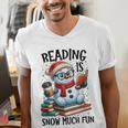 Reading Is Snow Much Fun Christmas Bookworm Snowman Reading Men's V-Neck T-Shirt