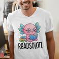 Readsolotl Cute Axolotl Reading Book Kawaii Pink Aesthetic Men's V-Neck T-Shirt Readsolotl Cute Axolotl Reading Book Kawaii Pink Aesthetic Men's V-Neck T-Shirt