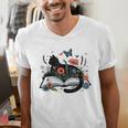 Retro Cute Cat Floral Book Librarian Vintage Floral Cat Book Men's V-Neck T-Shirt Retro Cute Cat Floral Book Librarian Vintage Floral Cat Book Men's V-Neck T-Shirt