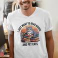 Retro I Just Want To Read Books And Pet Cats Cat Men's V-Neck T-Shirt