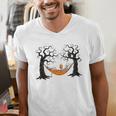Skeleton Reading Book In Hammock Halloween Reader Men's V-Neck T-Shirt