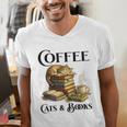 Sleeping Cat And Books With Coffee Lover Men's V-Neck T-Shirt
