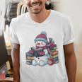 Snowman Reading Book Lovers Christmas Bookworm Librarian Men's V-Neck T-Shirt Snowman Reading Book Lovers Christmas Bookworm Librarian Men's V-Neck T-Shirt