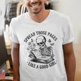 Spread Those Pages Like A Good Girl Skeleton Floral Book Men's V-Neck T-Shirt