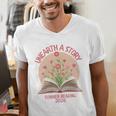 Unearth a Story 2026 Summer Reading Program Flowers Book Premium Tri-Blend Men's V-Neck T-Shirt
