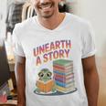 Unearth A Story Cute Turtle Reading Books Librarian Men's V-Neck T-Shirt Unearth A Story Cute Turtle Reading Books Librarian Men's V-Neck T-Shirt