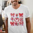 Valentine Teacher Coquette Bow Pencil Heart Book Girl Women Men's V-Neck T-Shirt