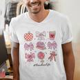 Valentine Teacher Cute Bows Apple Globe Pencil Books Art Men's V-Neck T-Shirt Valentine Teacher Cute Bows Apple Globe Pencil Books Art Men's V-Neck T-Shirt