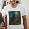 Van Gogh Starry Night Art Cat And Book Lovers Premium Tri-Blend Men's V-Neck T-Shirt Van Gogh Starry Night Art Cat And Book Lovers Premium Tri-Blend Men's V-Neck T-Shirt