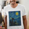 Van Gogh Starry Night Fantasy Reader Dragon Reading Book Men's V-Neck T-Shirt Van Gogh Starry Night Fantasy Reader Dragon Reading Book Men's V-Neck T-Shirt