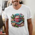 Vintage Cozy Winter Hot Cocoa Books Gingerbread Book Lovers Men's V-Neck T-Shirt Vintage Cozy Winter Hot Cocoa Books Gingerbread Book Lovers Men's V-Neck T-Shirt
