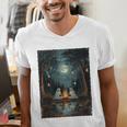 Vintage Ghost Book Reading Camping Gothic Halloween Teachers Men's V-Neck T-Shirt