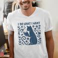 I Do What I Want Cat Reading Book Boho Flowers Vintage Men's V-Neck T-Shirt