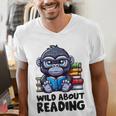 Wild About Reading Book Lover Gorilla Men's V-Neck T-Shirt