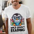Wild About Reading Book Lover Penguin Men's V-Neck T-Shirt Wild About Reading Book Lover Penguin Men's V-Neck T-Shirt
