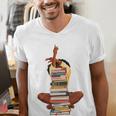 Woman And Books Stack Afro Girl Book Lover Premium Tri-Blend Men's V-Neck T-Shirt