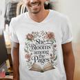 Women's She Blooms Among The Pages Women Mom Wife Floral Book Lover Men's V-Neck T-Shirt Women's She Blooms Among The Pages Women Mom Wife Floral Book Lover Men's V-Neck T-Shirt