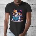 Adorable Book Lover Calico Cat With Reading Glasses Cute For Men Women Kids Men's V-Neck T-Shirt