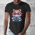 Adorable Book Lover Maine Coon Cat With Reading Glasses Cute Men's V-Neck T-Shirt