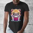 Adorable Book Lover Persian Cat With Reading Glasses Cute Men's V-Neck T-Shirt Adorable Book Lover Persian Cat With Reading Glasses Cute Men's V-Neck T-Shirt