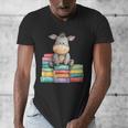 Adorable Donkey With Heart Sitting On Colorful Book Stack Men's V-Neck T-Shirt