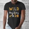 Animal Print Read A Book Character Kids Wild About Reading Men's V-Neck T-Shirt Animal Print Read A Book Character Kids Wild About Reading Men's V-Neck T-Shirt