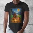 Bigfoot And Alien Reading Books Campfire Halloween Men's V-Neck T-Shirt